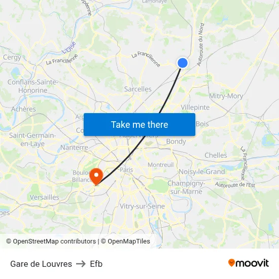 Gare de Louvres to Efb map
