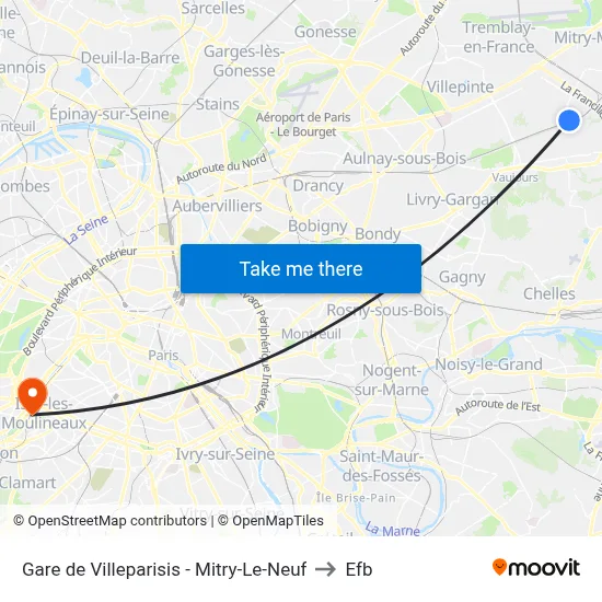 Gare de Villeparisis - Mitry-Le-Neuf to Efb map