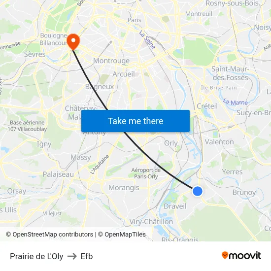 Prairie de L'Oly to Efb map