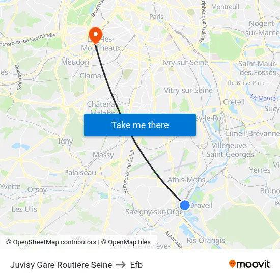 Juvisy Gare Routière Seine to Efb map