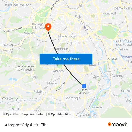 Aéroport Orly 4 to Efb map