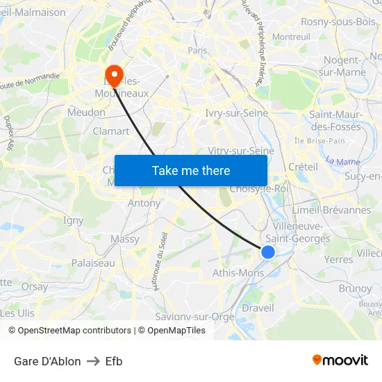 Gare D'Ablon to Efb map