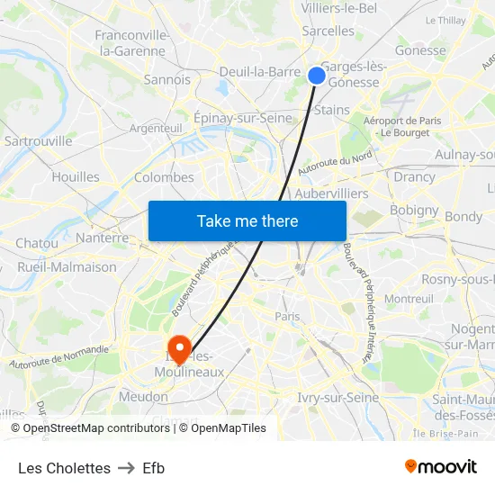 Les Cholettes to Efb map