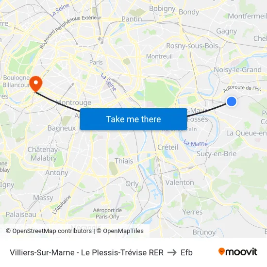 Villiers-Sur-Marne - Le Plessis-Trévise RER to Efb map