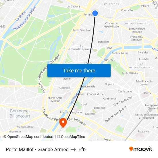 Porte Maillot - Grande Armée to Efb map