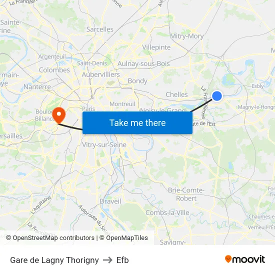 Gare de Lagny Thorigny to Efb map