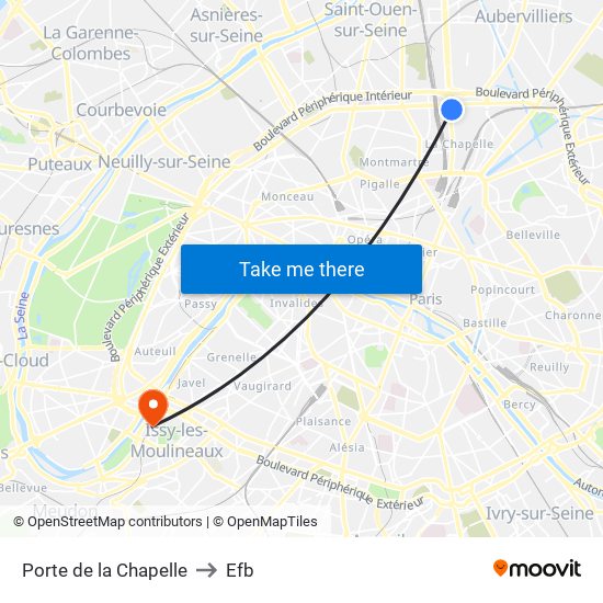 Porte de la Chapelle to Efb map