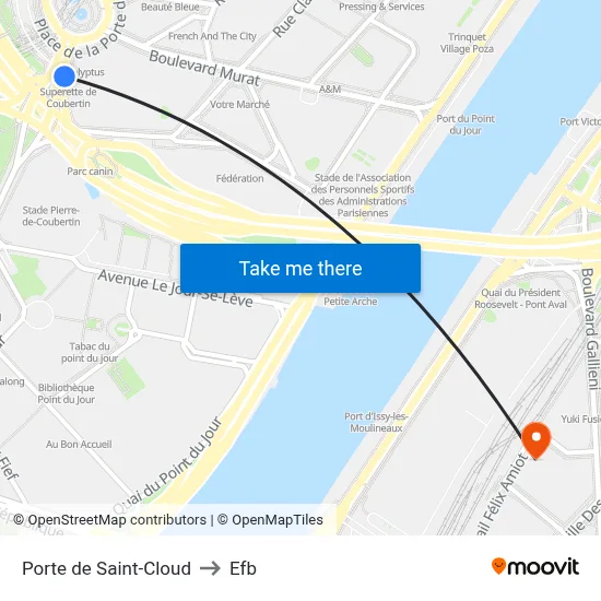 Porte de Saint-Cloud to Efb map
