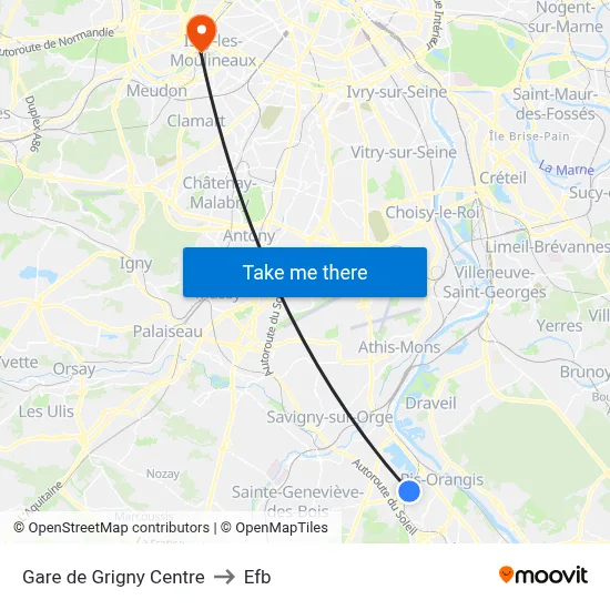 Gare de Grigny Centre to Efb map
