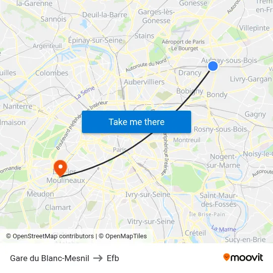 Gare du Blanc-Mesnil to Efb map