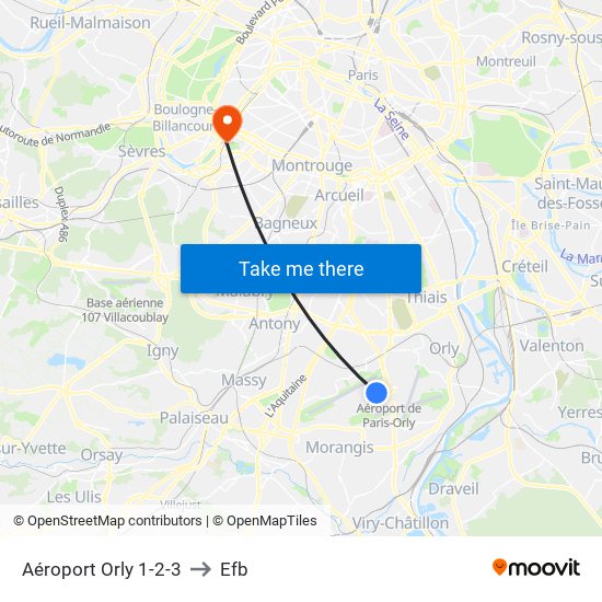 Aéroport Orly 1-2-3 to Efb map