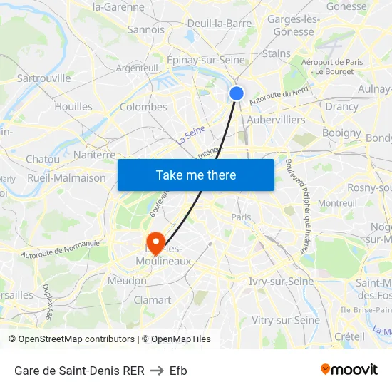 Gare de Saint-Denis RER to Efb map