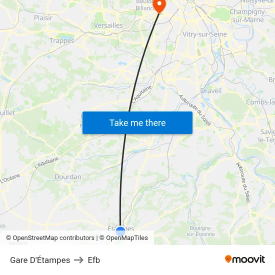 Gare D'Étampes to Efb map