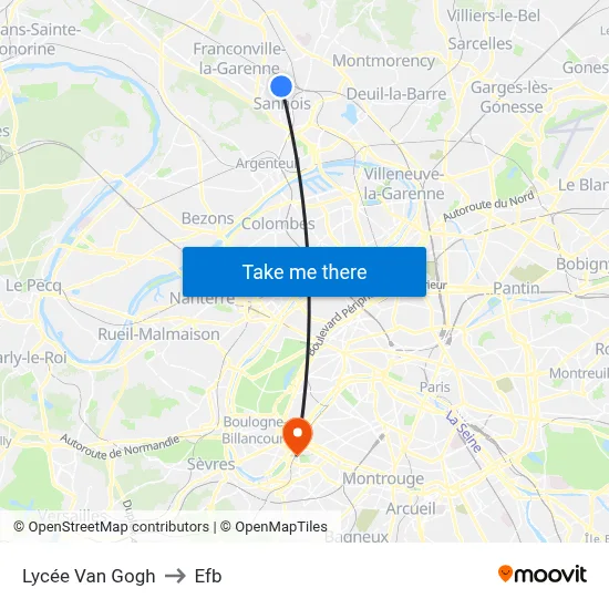 Lycée Van Gogh to Efb map