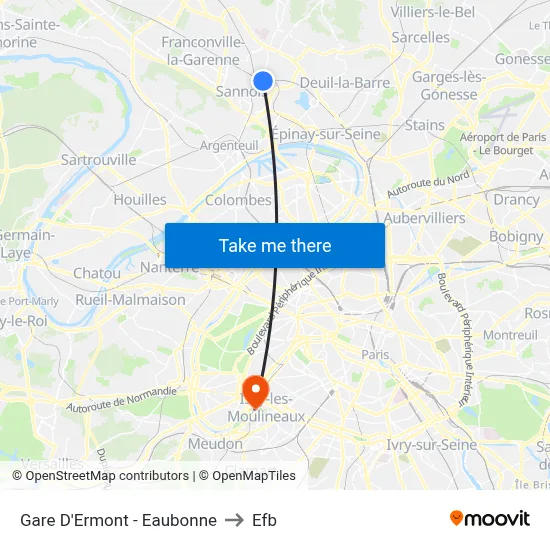Gare D'Ermont - Eaubonne to Efb map