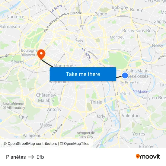 Planètes to Efb map