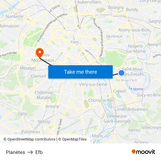 Planètes to Efb map