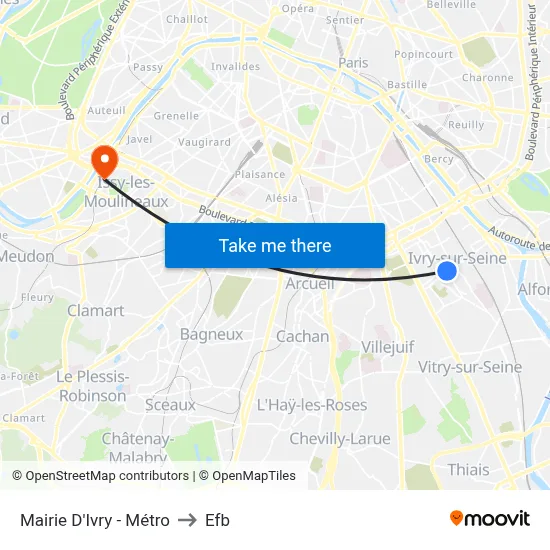 Mairie D'Ivry - Métro to Efb map