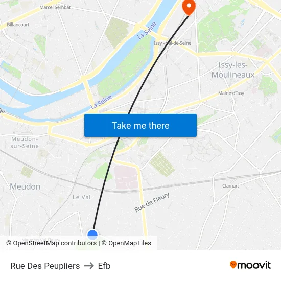 Rue Des Peupliers to Efb map