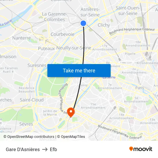 Gare D'Asnières to Efb map