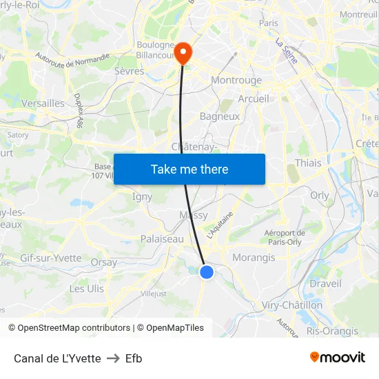 Canal de L'Yvette to Efb map