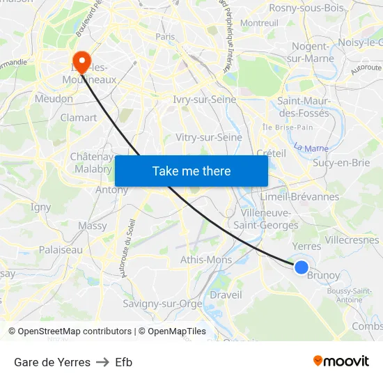 Gare de Yerres to Efb map