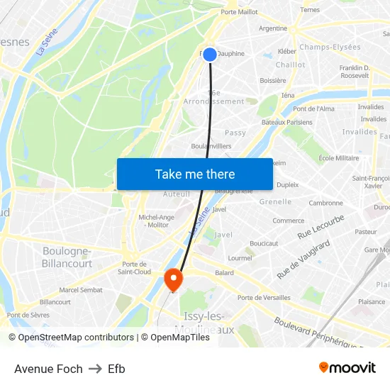 Avenue Foch to Efb map