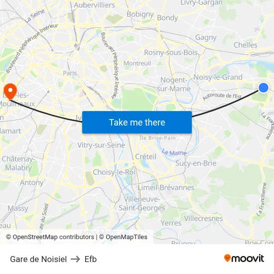 Gare de Noisiel to Efb map