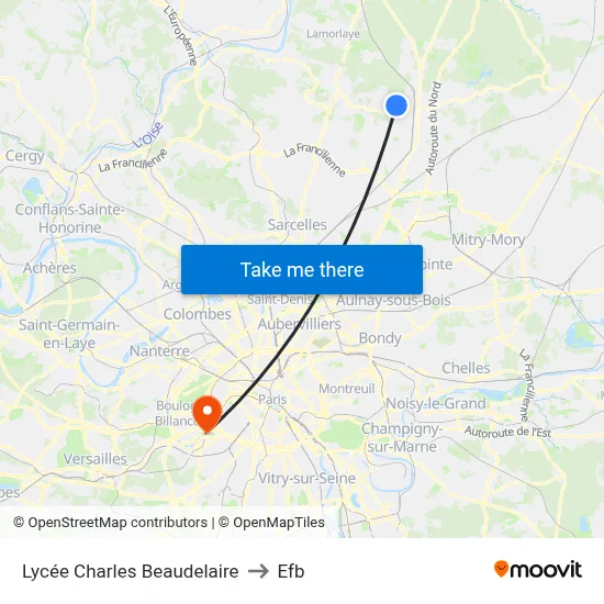 Lycée Charles Beaudelaire to Efb map