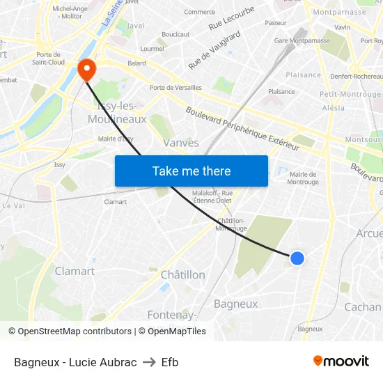 Bagneux - Lucie Aubrac to Efb map