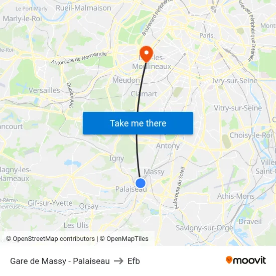 Gare de Massy - Palaiseau to Efb map