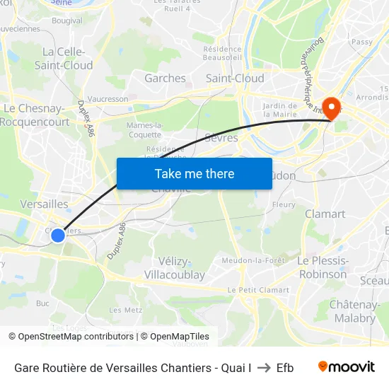 Gare Routière de Versailles Chantiers - Quai I to Efb map
