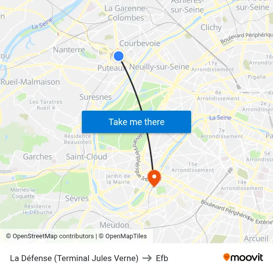 La Défense (Terminal Jules Verne) to Efb map