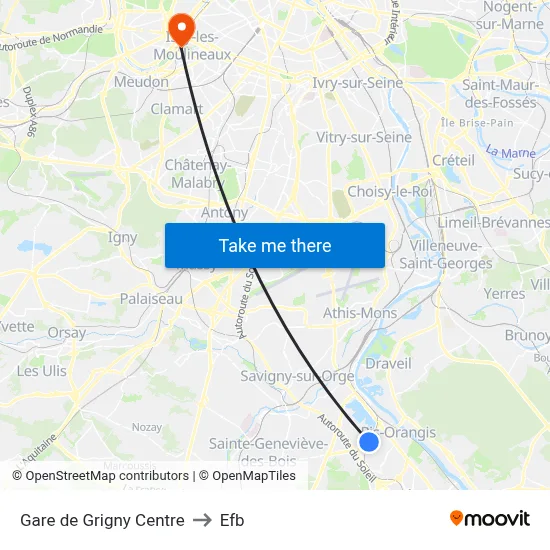 Gare de Grigny Centre to Efb map