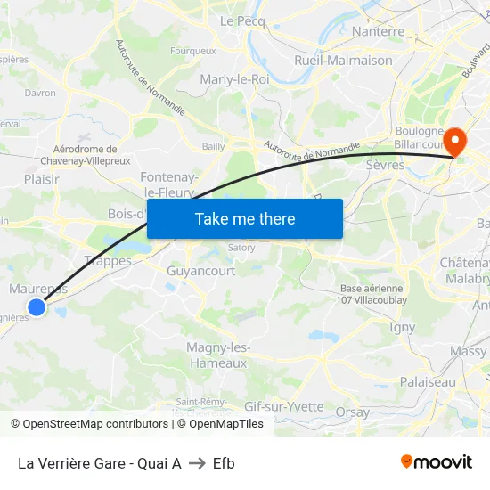 La Verrière Gare - Quai A to Efb map