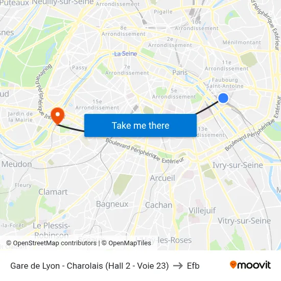 Gare de Lyon - Charolais (Hall 2 - Voie 23) to Efb map