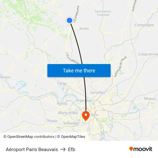 Aéroport Paris Beauvais to Efb map
