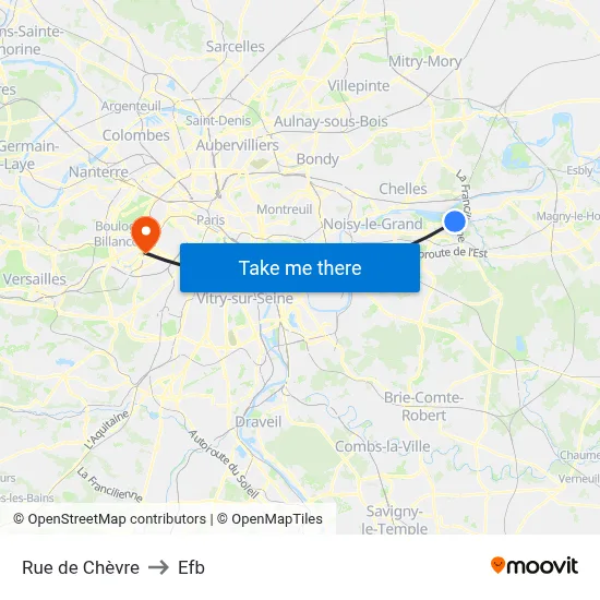Rue de Chèvre to Efb map