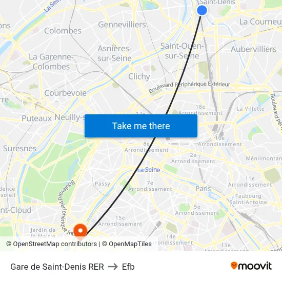 Gare de Saint-Denis RER to Efb map