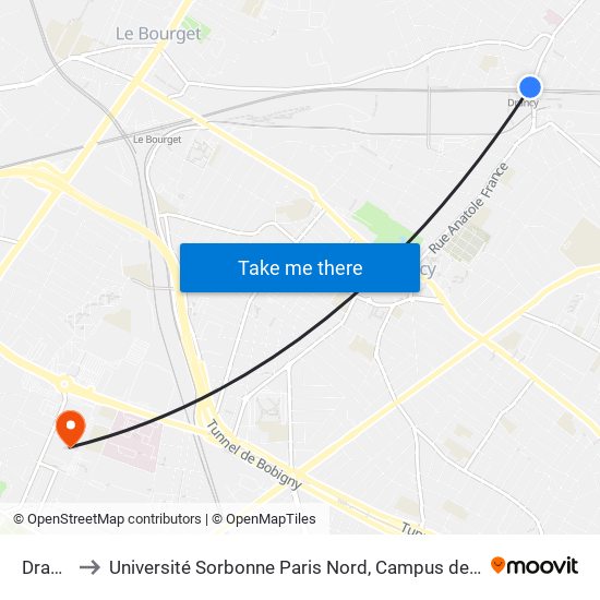 Drancy to Université Sorbonne Paris Nord, Campus de Bobigny map