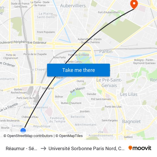 Réaumur - Sébastopol to Université Sorbonne Paris Nord, Campus de Bobigny map