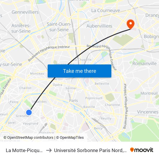 La Motte-Picquet - Grenelle to Université Sorbonne Paris Nord, Campus de Bobigny map