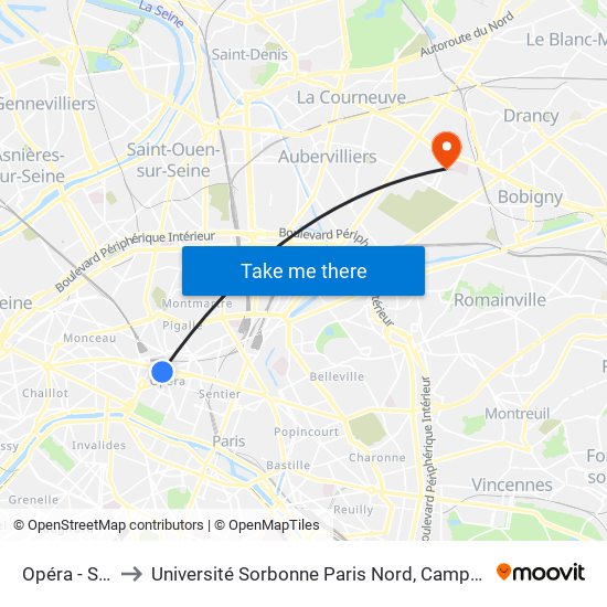 Opéra - Scribe to Université Sorbonne Paris Nord, Campus de Bobigny map