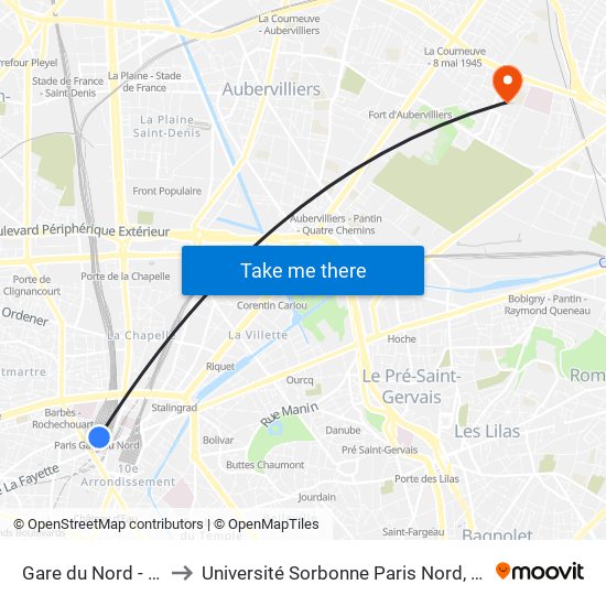 Gare du Nord - Dunkerque to Université Sorbonne Paris Nord, Campus de Bobigny map