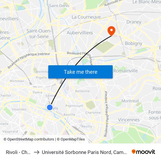 Rivoli - Châtelet to Université Sorbonne Paris Nord, Campus de Bobigny map