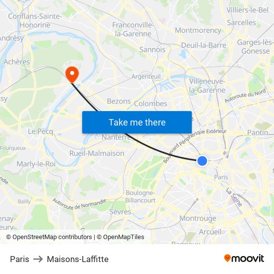 Paris to Maisons-Laffitte map