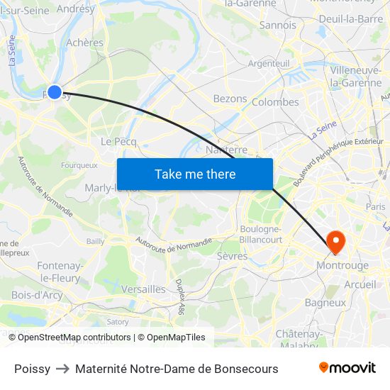 Poissy to Maternité Notre-Dame de Bonsecours map