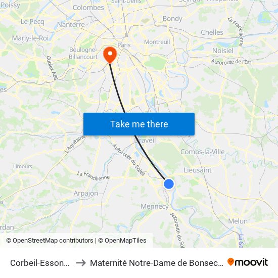 Corbeil-Essonnes to Maternité Notre-Dame de Bonsecours map