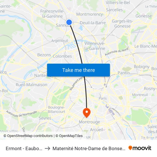 Ermont - Eaubonne to Maternité Notre-Dame de Bonsecours map