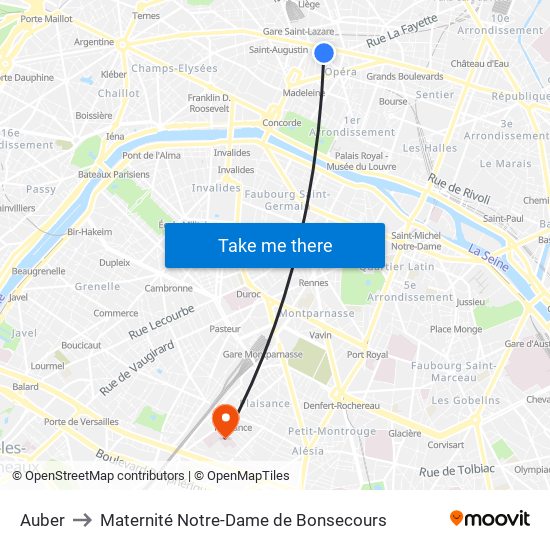 Auber to Maternité Notre-Dame de Bonsecours map